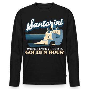 Santorin où chaque heure est l’heure dorée - T-shirt manches longues Premium bio Homme - noir - Devant - Nico (187cm)