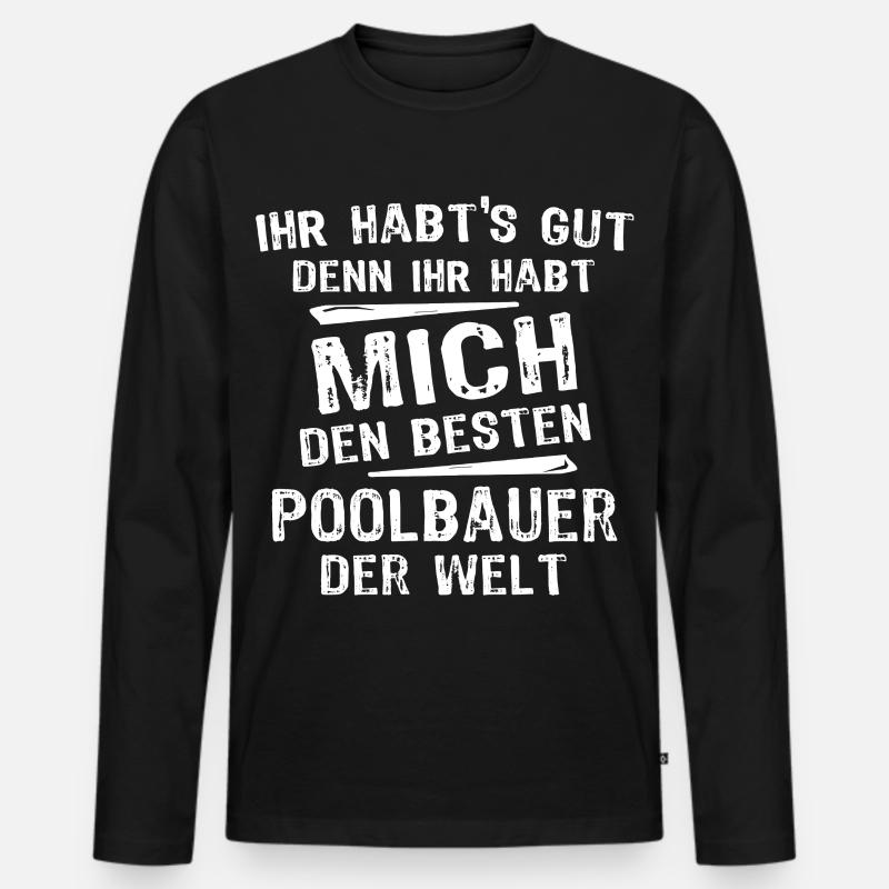 Poolbauer - Männer Premium Bio Langarmshirt - Schwarz