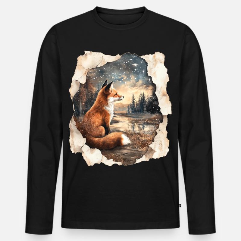 Fuchs Sterne - Männer Premium Bio Langarmshirt - Schwarz