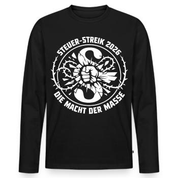 Steuer-Streik 2026 Die Macht Der Masse - Männer Premium Bio Langarmshirt - Schwarz - Vorne - Nico (187cm)