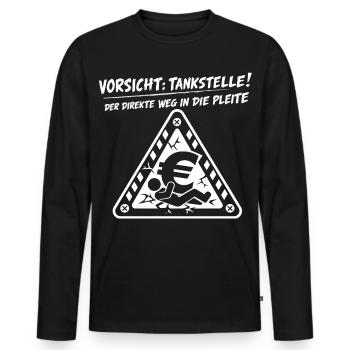 Vorsicht Tankstelle ! - Männer Premium Bio Langarmshirt - Schwarz - Vorne - Nico (187cm)