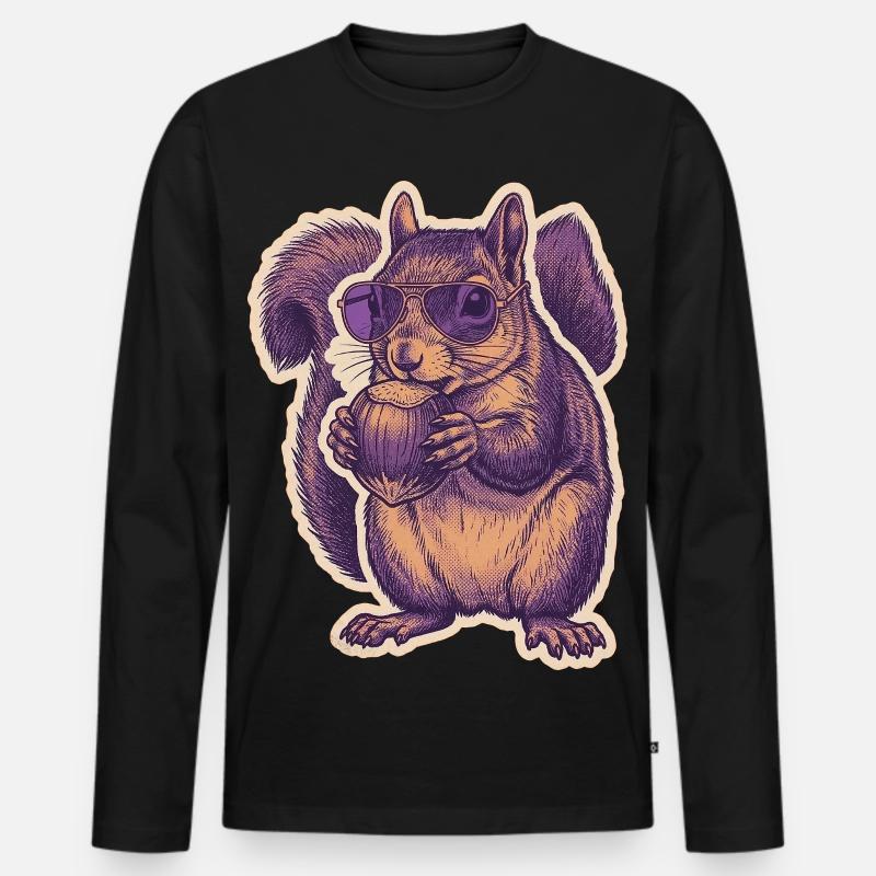 Eichhörnchen Mit Sonnenbrille Knabbert Haselnuss - Männer Premium Bio Langarmshirt - Schwarz