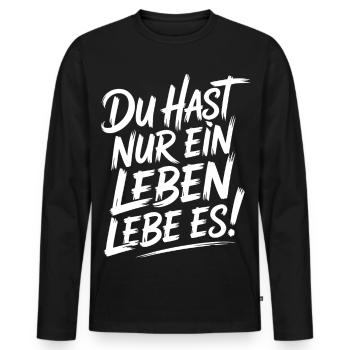 Du hast nur ein Leben – Lebe Es - Männer Premium Bio Langarmshirt - Schwarz - Vorne - Nico (187cm)