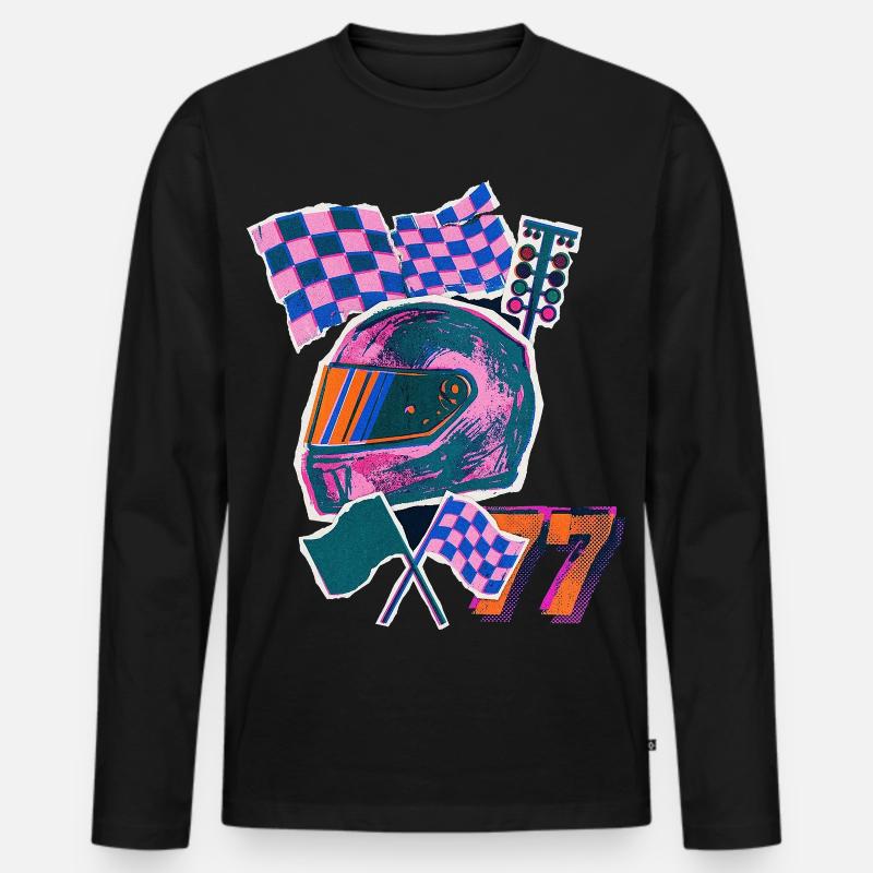 Retro Wave Driver - Männer Premium Bio Langarmshirt - Schwarz