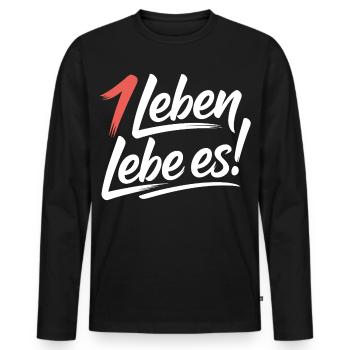 Achtsam leben - Männer Premium Bio Langarmshirt - Schwarz - Vorne - Nico (187cm)