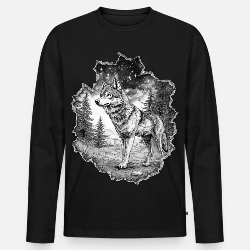 Wolf - Männer Premium Bio Langarmshirt - Schwarz