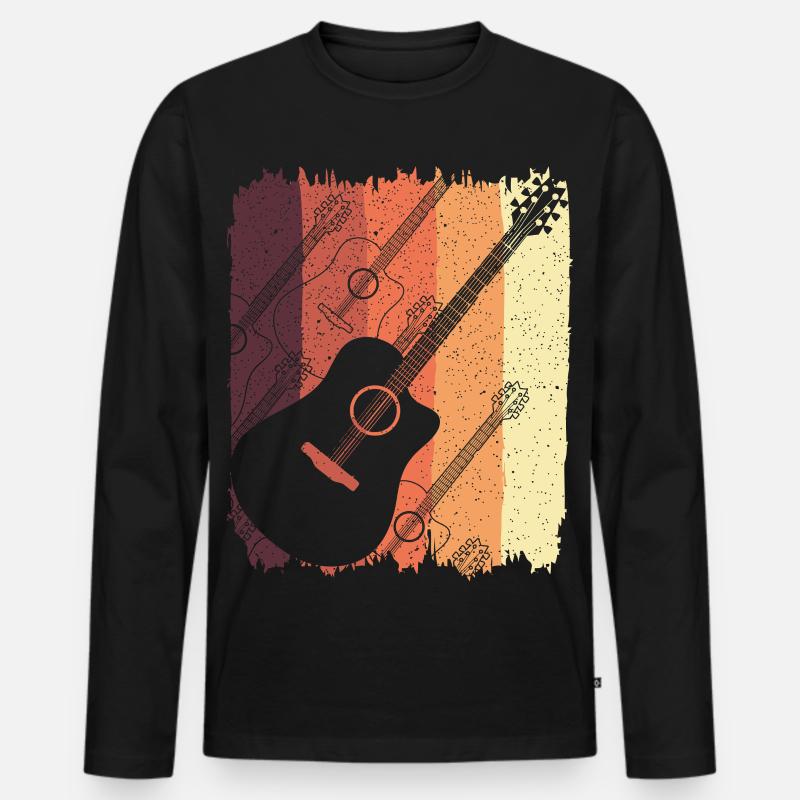 Akustikgitarre auf Sunset Stripes - Männer Premium Bio Langarmshirt - Schwarz
