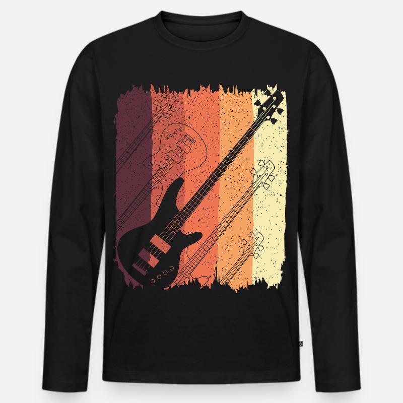 Retro-Gitarre Sunset Stripes - Männer Premium Bio Langarmshirt - Schwarz