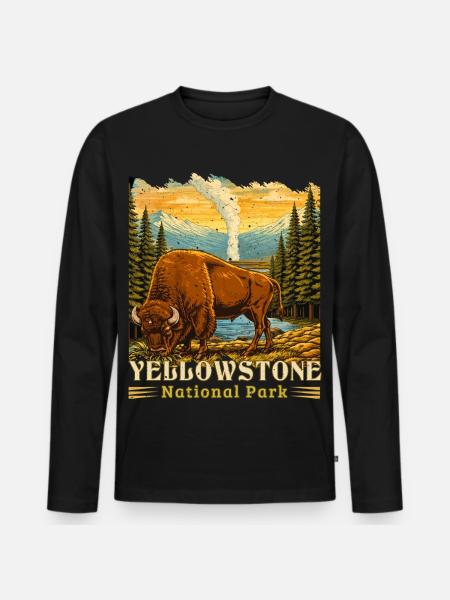 Yellowstone National Park Buffalo Camping - Men's Premium Organic Long Sleeve Shirt - black