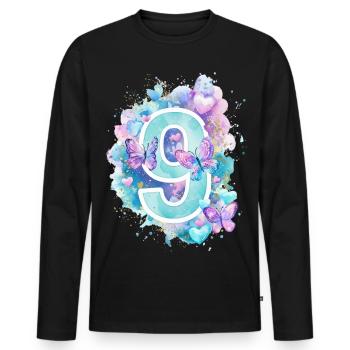 9th Birthday Butterflies Pastel Girl Nine - Men's Premium Organic Long Sleeve Shirt - black - Front - Nico (187cm)