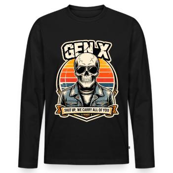 Skull Sunset Denim Rider - Männer Premium Bio Langarmshirt - Schwarz - Vorne - Nico (187cm)