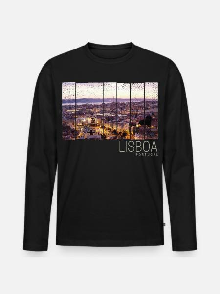 Lisbon Portugal Sunset Skyline Souvenir - Men's Premium Organic Long Sleeve Shirt - black