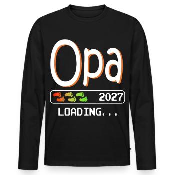 Futur grand-père en 2027 qui embarque son futur grand-père - T-shirt manches longues Premium bio Homme - noir - Devant - Nico (187cm)