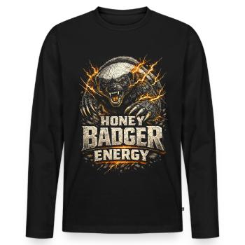 Honigdachs Honey Badger Energy Tier - Men's Premium Organic Long Sleeve Shirt - black - Front - Nico (187cm)