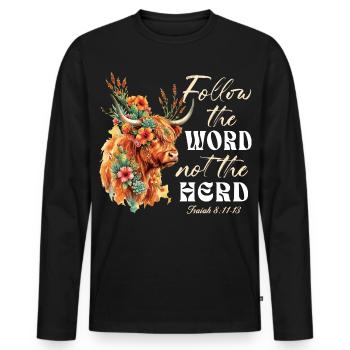 Folge dem Wort Nicht der Herde Christ - Männer Premium Bio Langarmshirt - Schwarz - Vorne - Nico (187cm)