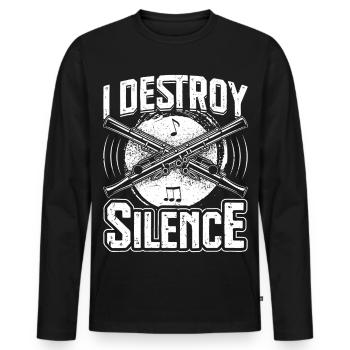  Piccolo I destroy silence Musician Instrument - Men's Premium Organic Long Sleeve Shirt - black - Front - Nico (187cm)