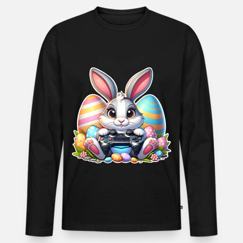 Osterhase Gaming - Männer Premium Bio Langarmshirt - Schwarz