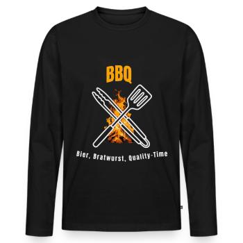 BBQ Beer Bratwurst Quality Time - Men's Premium Organic Long Sleeve Shirt - black - Front - Nico (187cm)