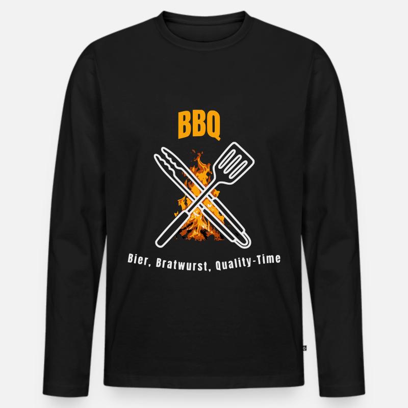 BBQ Bier Bratwurst Quality Time - Männer Premium Bio Langarmshirt - Schwarz
