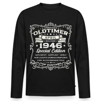 80. Geburtstag Geschenk Mann Oldtimer April1946 - Männer Premium Bio Langarmshirt - Schwarz - Vorne - Nico (187cm)