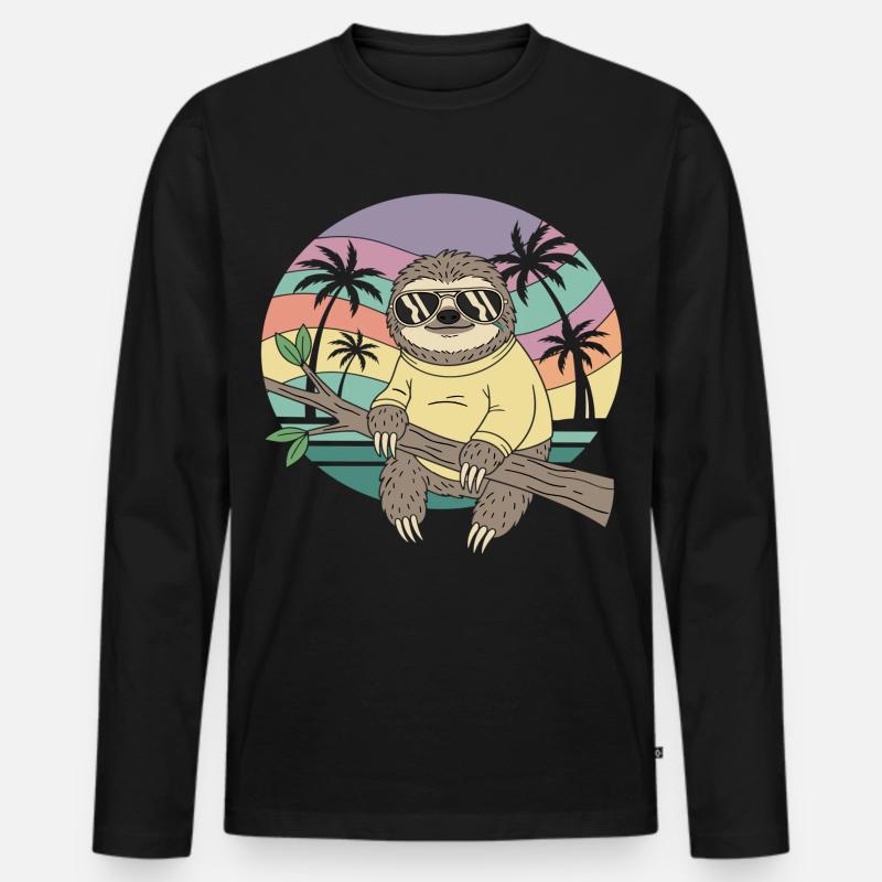 Palme estive retrò Cool Sloth - Maglia a manica lunga ecologica premium da uomo - nero
