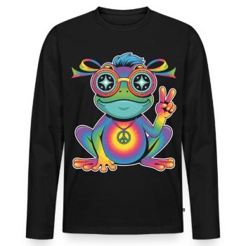 Frosch T-Shirt Peace Symbol Hippie Style - Männer Premium Bio Langarmshirt - Schwarz - Vorne - Nico (187cm)
