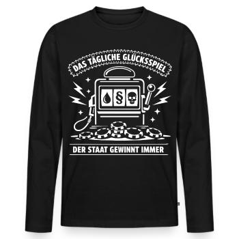 Das Tägliche Glücksspiel. Der Staat Gewinnt Immer  - Männer Premium Bio Langarmshirt - Schwarz - Vorne - Nico (187cm)