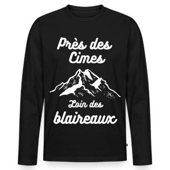 Près des Cimes loin des blaireaux - T-shirt manches longues Premium bio Homme - noir - Devant - Nico (187cm)