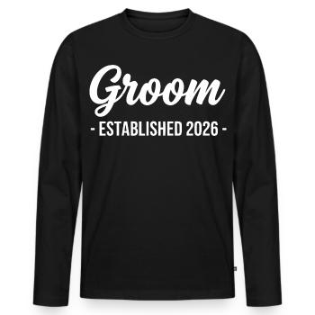 Groom 2026 Wedding Anniversary - Men's Premium Organic Long Sleeve Shirt - black - Front - Nico (187cm)