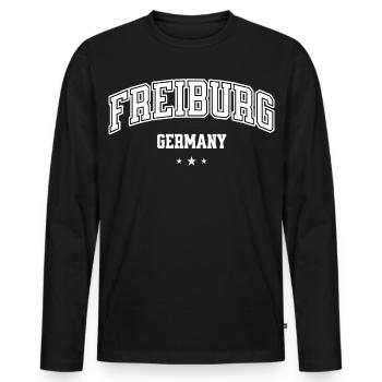 Freiburg Motif for Men Women Germany Fans - Men's Premium Organic Long Sleeve Shirt - black - Front - Nico (187cm)