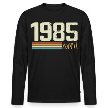 Né en avril 1985 - T-shirt manches longues Premium bio Homme - noir - Devant - Nico (187cm)