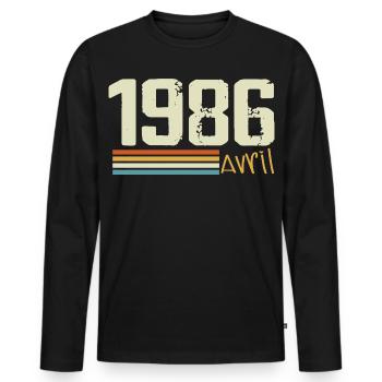 Né en avril 1986 - T-shirt manches longues Premium bio Homme - noir - Devant - Nico (187cm)