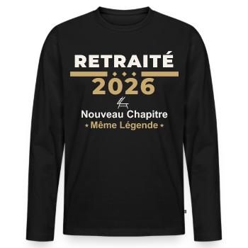 Retraité 2026 – Humour Retraite - T-shirt manches longues Premium bio Homme - noir - Devant - Nico (187cm)