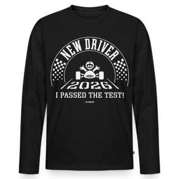 New Driver 2026 – I Passed The Test! (White) - Men's Premium Organic Long Sleeve Shirt - black - Front - Nico (187cm)