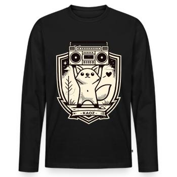 Kitty Boombox Wappen - Männer Premium Bio Langarmshirt - Schwarz - Vorne - Nico (187cm)