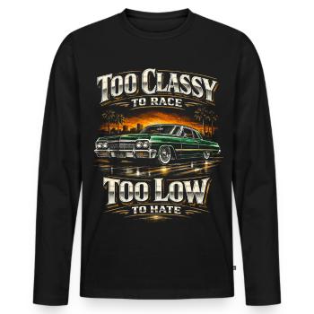 Lowrider Auto trop classe pour courir trop bas pour être détesté - T-shirt manches longues Premium bio Homme - noir - Devant - Nico (187cm)