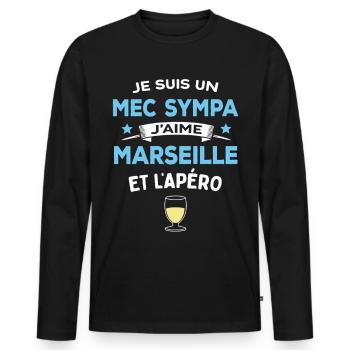 Mec Sympa Marseille Apéro Humour Cadeau - T-shirt manches longues Premium bio Homme - noir - Devant - Nico (187cm)
