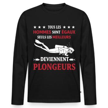Plongeur Humour Tous les Hommes Sont Égaux Plongée - T-shirt manches longues Premium bio Homme - noir - Devant - Nico (187cm)