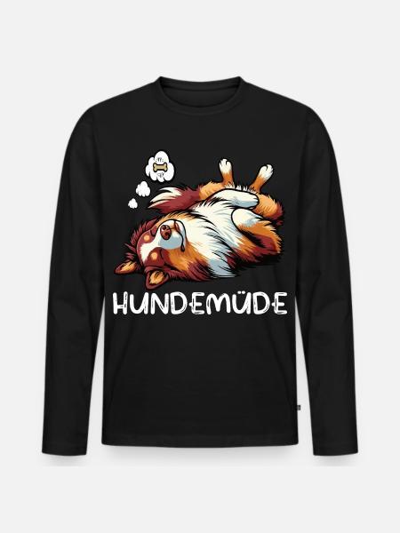 Hundemüde Australian Shepherd Aussie Aussiehalter - Männer Premium Bio Langarmshirt - Schwarz
