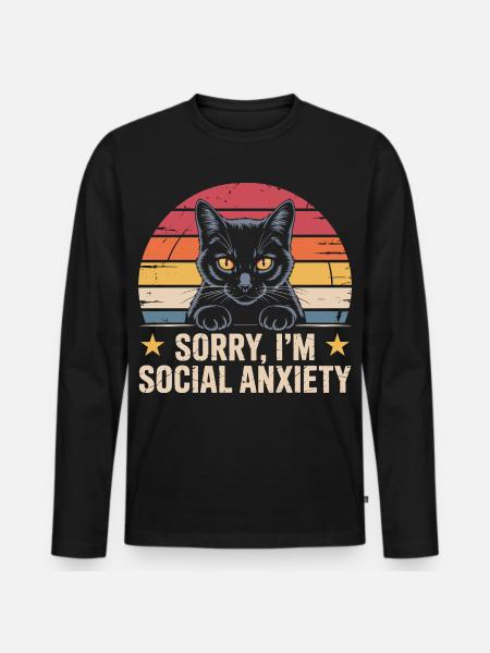 Retro-Katze schwarze Katze soziale Angst - Männer Premium Bio Langarmshirt - Schwarz