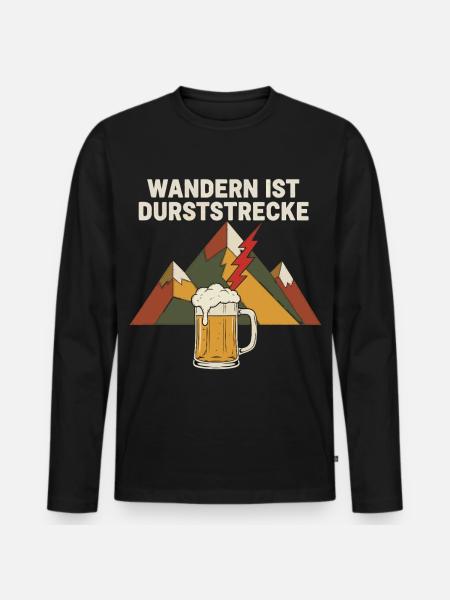 Wandern ist Durststrecke Bier Berge - Männer Premium Bio Langarmshirt - Schwarz