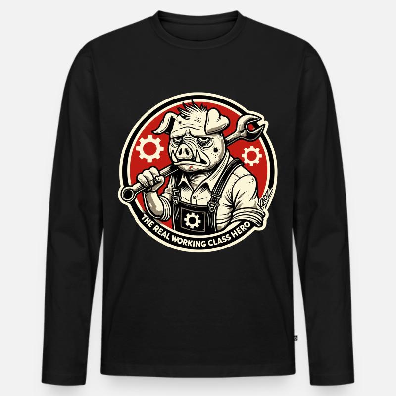 Echtes Heldenschwein der Arbeiterklasse - Männer Premium Bio Langarmshirt - Schwarz