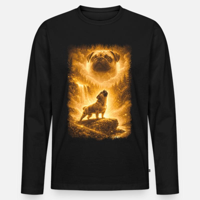 Mops, Mond - Männer Premium Bio Langarmshirt - Schwarz