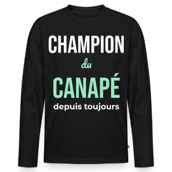 Canapé Champion — Flemme Assumée - T-shirt manches longues Premium bio Homme - noir - Devant - Nico (187cm)