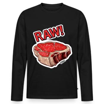 Steak Cartoon  - Men's Premium Organic Long Sleeve Shirt - black - Front - Nico (187cm)