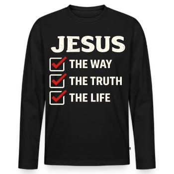 Verset biblique de Jésus, La voie de la vérité, la vie - T-shirt manches longues Premium bio Homme - noir - Devant - Nico (187cm)