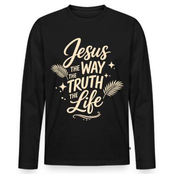 Verset biblique de Jésus, La voie de la vérité, la vie - T-shirt manches longues Premium bio Homme - noir - Devant - Nico (187cm)