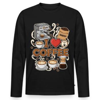 I Love Coffee Barista - Männer Premium Bio Langarmshirt - Schwarz - Vorne - Nico (187cm)