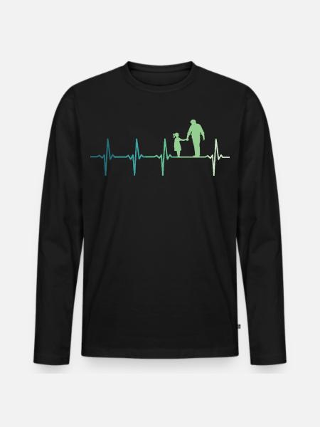 Père et fille battement de coeur papa et fillette - T-shirt manches longues Premium bio Homme - noir