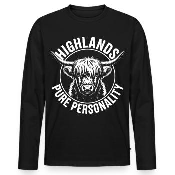 La personnalité pure de la vache des Highlands - T-shirt manches longues Premium bio Homme - noir - Devant - Nico (187cm)